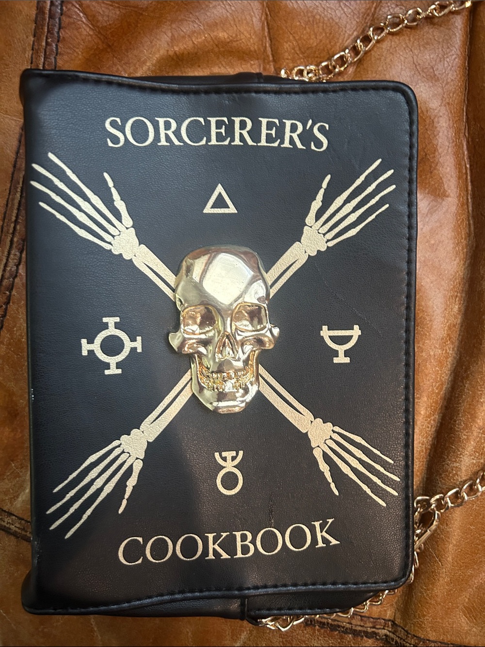 Spirit Black Crossbody Bag with Gold Skull Accent